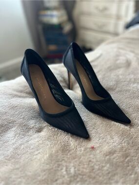 Stuart Weitzman Black Mesh Pointed Toe Stiletto Pumps s 37